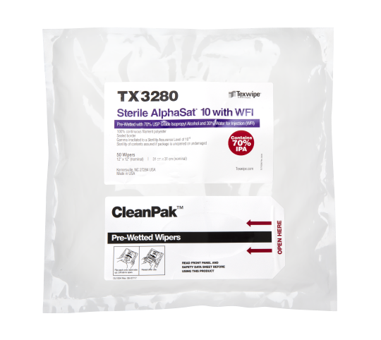AlphaSat® with Vectra® Alpha® 10 TX3280 Pre-Wetted Cleanroom Wipers, Sterile
